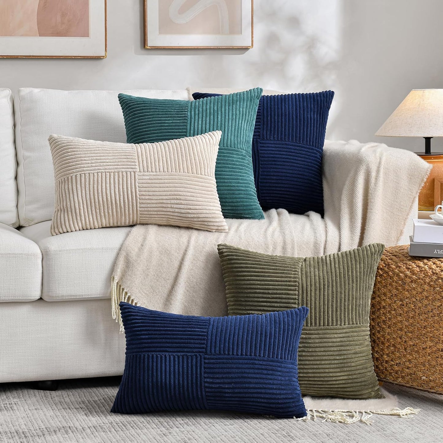 Fancy Homi 2 Packs Rust Boho Decorative Throw Pillow Covers 18x18 Inch for Couch Bed Sofa, Farmhouse Fall Home Decor, Soft Corss Corduroy Patchwork Textured Terracotta Accent Cushion Case 45x45 cm