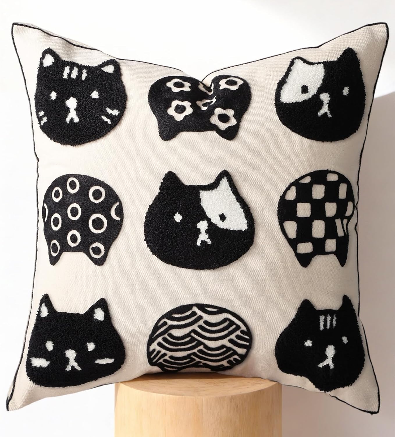 Embroidered Throw Pillow Cover 18x18 Inch - Modern Geometric Decorative Pillow Cover with Zipper for Sofa Couch Living Room Chair Car Aesthetic Design Cushion Pillowcase, Colorful Checkered
