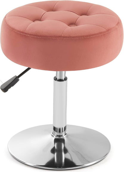 White Vanity Chair for Makeup Room Round Ottoman Tufted PU Leather Makeup Chair Vanity Stools for Bathroom Height Adjustable 360 Swivel