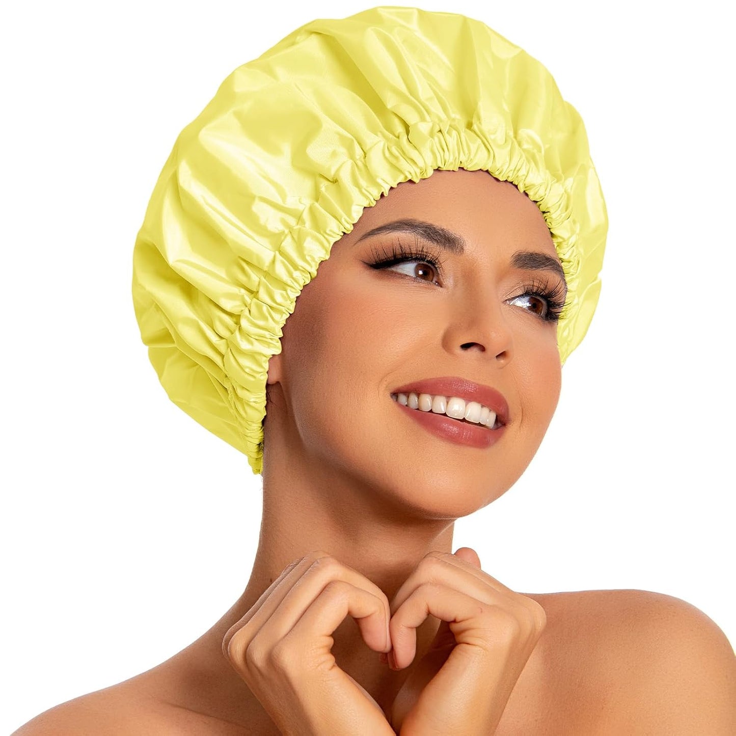Reusable Shower Cap for Women, Large Waterproof Shower Bonnet Washable Elastic Band Bath Hair Hat for Long Hair, Braids(Pink)