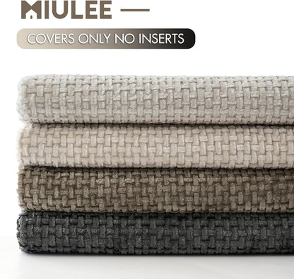 MIULEE Pack of 4 Couch Throw Pillow Covers 18x18 Inch Neutral Soft Decorative Chenille Pillow Covers Farmhouse Boho Cushion Covers for Mid Century Modern Spring Home Decor Sofa Bedroom Living Room