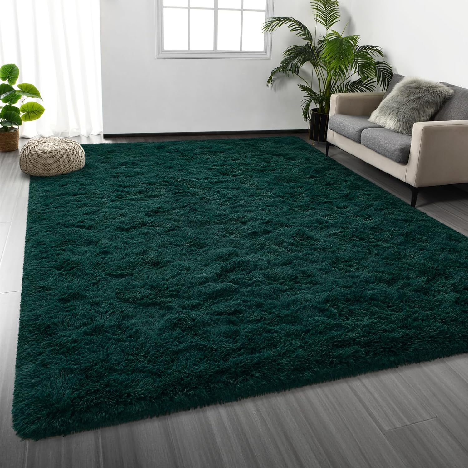 Large Shag Area Rugs 6 x 9, Tie-Dyed Plush Fuzzy Rug for Living Room, Ultra Soft Fluffy Furry Rugs for Bedroom, Indoor Carpet Nursery Rugs for Kids Room Home Decor, Light Grey