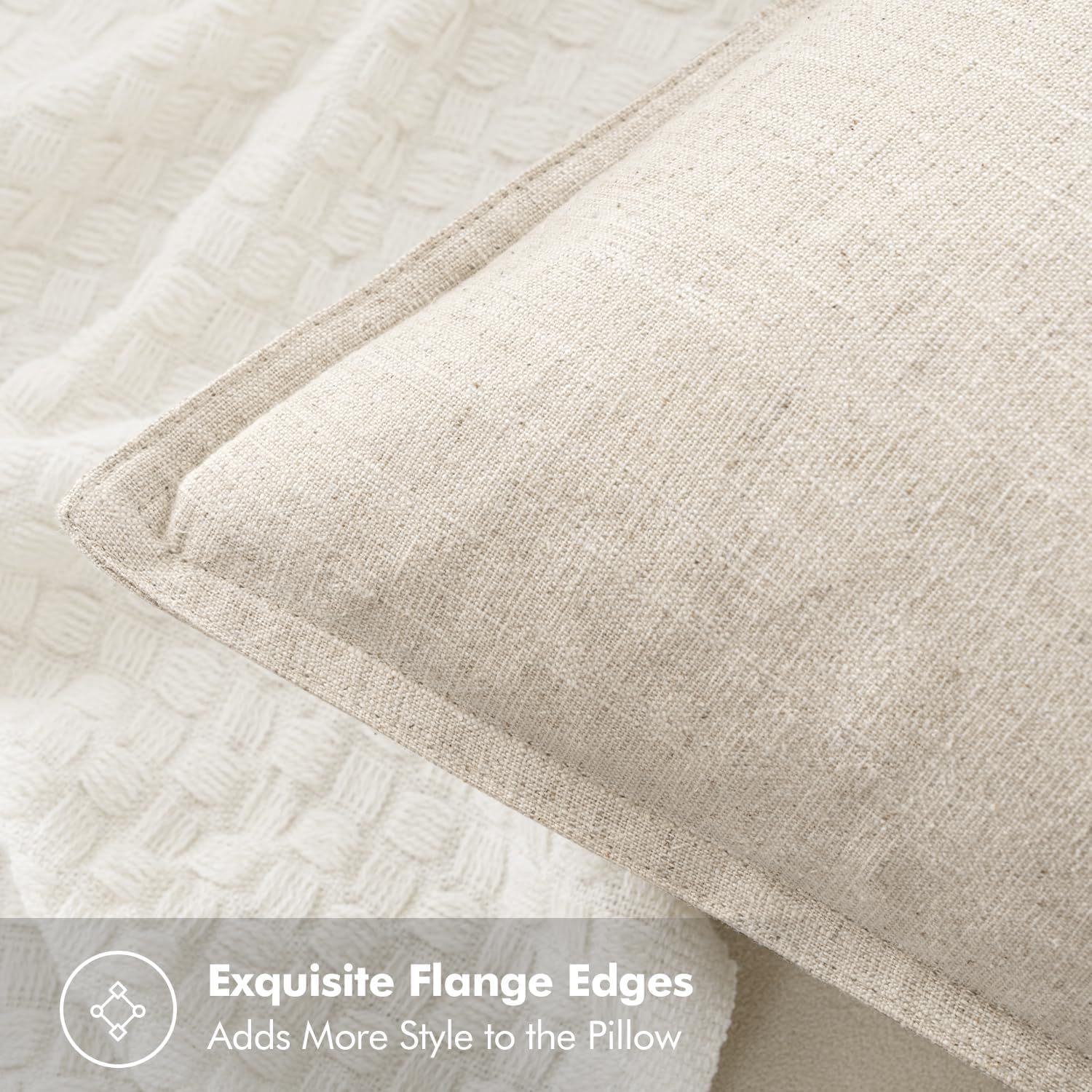 MIULEE Decorative Linen Euro Sham Pillow Covers 24x24 Natural Beige Boho Farmhouse Neutral Couch Throw Pillows for Bed Pack of 2 Accent Modern Pillowcase Sofa Livingroom Home Decor