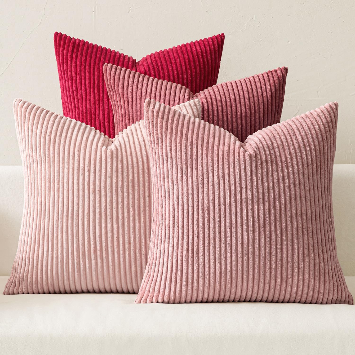MIULEE Boho Farmhouse Sage Green Throw Pillow Covers 18x18 Inch Set of 4 Mordern Nordic Cushion Covers Soft Corduroy Spring Home Decor for Couch Bed Sofa Living Room Forest Green