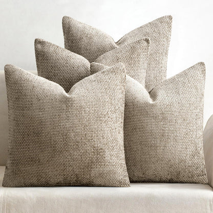 MIULEE Pack of 4 Couch Throw Pillow Covers 18x18 Inch Neutral Soft Decorative Chenille Pillow Covers Farmhouse Boho Cushion Covers for Mid Century Modern Spring Home Decor Sofa Bedroom Living Room